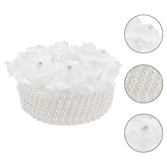 ETEREAUTY White Wedding Pillow with Heart Design and PE Flower for Elegant Wedding Ceremony Decoration