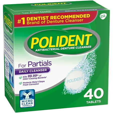 Polident® Triple Mint Freshness for Partials Antibacterial Daily Denture Cleanser Effervescent Tablets 40 ct Box