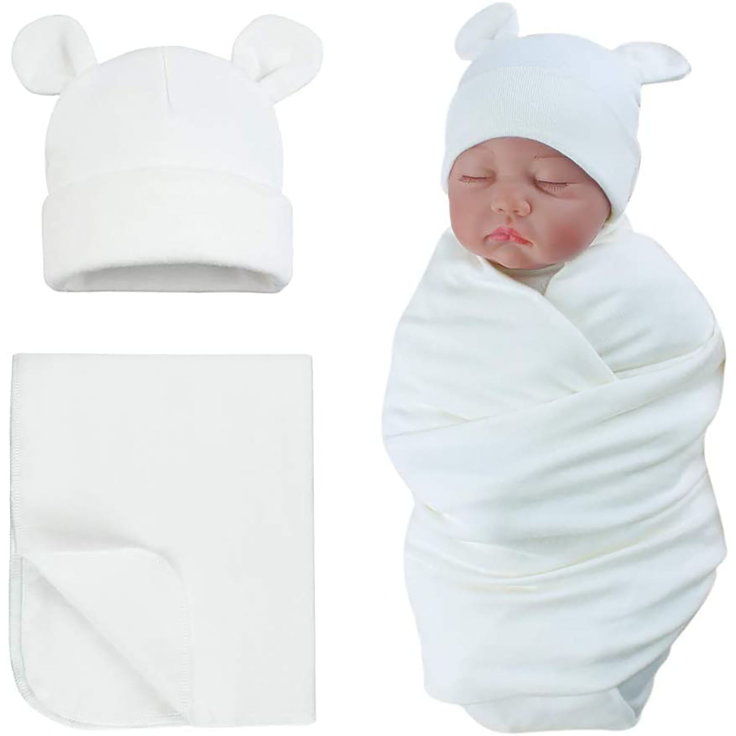 bangyoudaoo Cotton Baby Swaddle Hat Set Preemie Hats Receiving Blankets