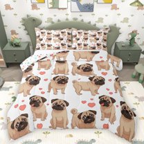 Homewish Cute Cartoon Dogs Queen Comforter Set,Kawaii Loves Pattern Bedding Sets,Pink White Brown Bedding Comforter Set For Boys Girls,Microfiber Bedroom Decor Reversible,3pcs