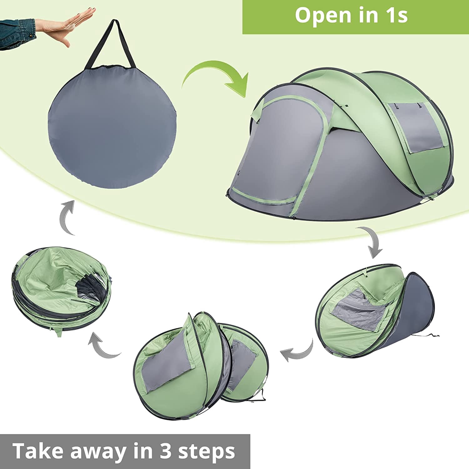 VINGLI Pop Up Camping Tent,Waterproof Automatic Setup -Instant Family Tents for Camping Hiking & Traveling, 110inx79inx48in