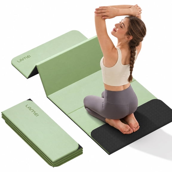 Lamei Foldable Yoga Mat, Extra Thick 1/2 inch Exercise Mat for Home Workout, Non-Slip Pilates Mats, Easy Storage, Quick Fold, No Curl(Green Blacklack)