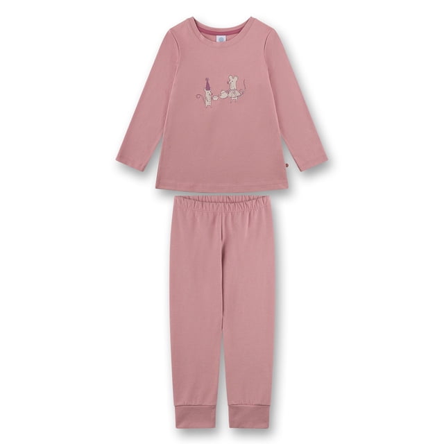 Sanetta Pijama largo para niña , con estampado de ratones, terciopelo Rosa 104