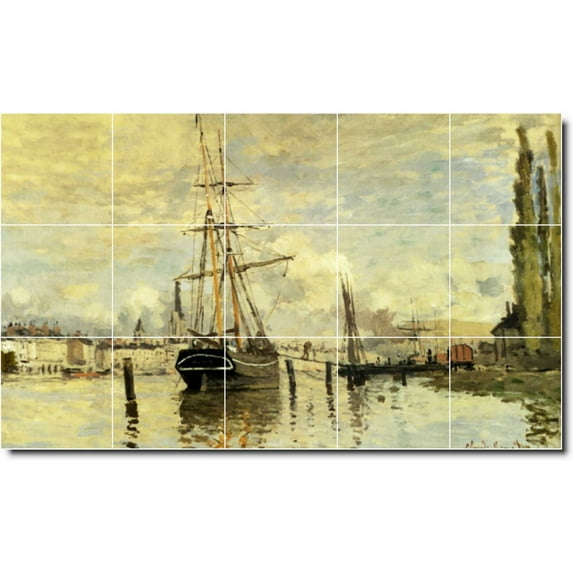 Ceramic Tile Mural-Claude Monet Ships Shower Tile Mural 23. 30" w x 18" h using (15) 6 x 6 ceramic tiles