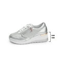thumbnail image 4 of Walking Shoes Women,Wedges Shoes for Women,Wedge Sneaker,High Heel Sneakers,Women's Fashion Sneakers,Women's Sports Shoes Women's Breathable Lace-Up Sneakers Wedge Sports Shoes,Silver,10, 4 of 9