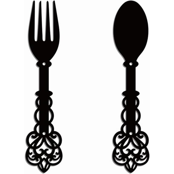 Metal Fork Spoon Wall Art Decor Cutlery Theme Metal Wall Art Hanging Decor Signs Kitchen Cutlery Wall Sculpture Statues Decoration for Home Kitchen Restaurants Shop 2.3x11 Inch