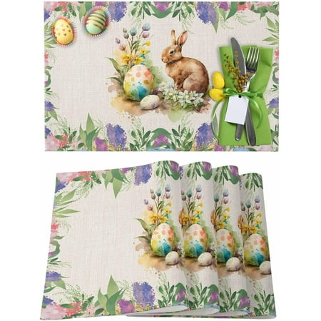 

Easter Placemats Set of 4 Brown Bunny Splendid Colorful Egg Placemat for Dining Table Decorations Spring Flowers Leaf Place Mats Spring Table Mats for Kitchen Dinner Seasonal Holiday Party Decor
