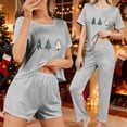 thumbnail image 2 of SuTry Women 3 Piece Christmas Pajamas Shorts Sleepwear Crew Neck Shirt Shorts and Long Pants Christmas Print Top and Loose Pants Set(Gray#1,S), 2 of 8