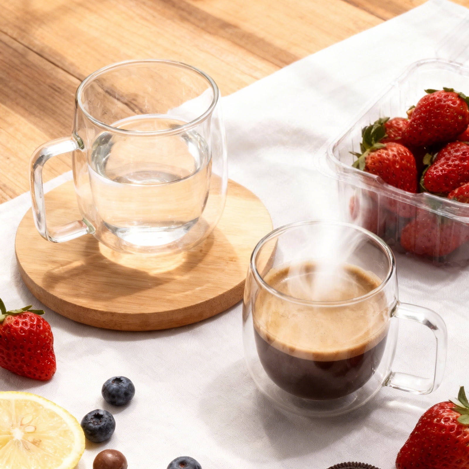 Double Walled Glass Coffee Mugs,14oz,Large Espresso Cups with Handle,Set of 4 Clear Glasses ,Tea Latte Cappuccino Mug ,Glassware
