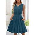 thumbnail image 4 of Merokeety Summer Dress for Women V Neck Flowy Vacation Mini Dress with Pockets Teal l, 4 of 5