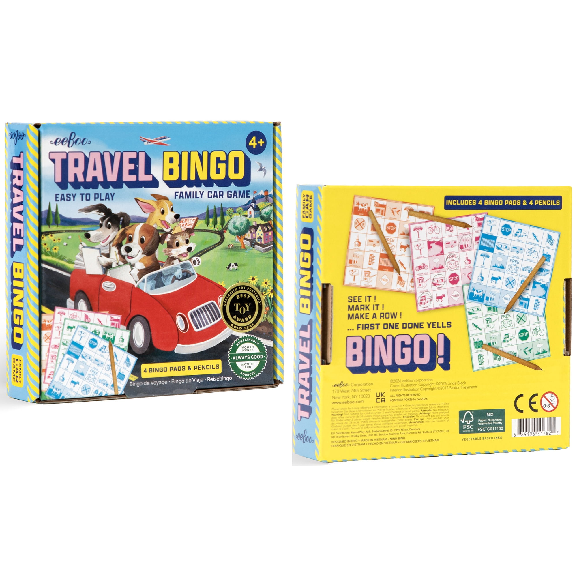 eeBoo Travel Bingo For Kids, Car Game With 4 Pads & Pencils, Ages 4+ - Reinforces Observation & Recognition Skills, Builds Focus & Grows Awareness