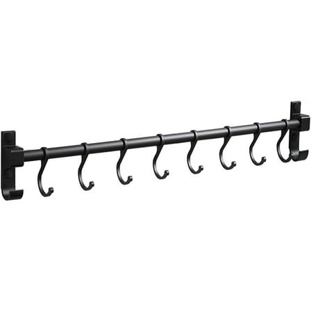 Kitchen Hanging Rod Pot Rack, Domaci 19.7 inch Kitchen Wall Mounted Pan Lid Utensils Organizer Hanging Rail with 8 Hooks, for Hanging Cooking Utensils, Mugs, Spoons, Wall Mounted, Black