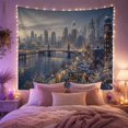 thumbnail image 2 of Indigo Winter Cityscape Across a Snowy River, Mystical Digital Art for Architecture Fans, Night Skyline Decor, Christmas Gift, Tapestry Wall Hanging for Studio and Den, 2 of 7