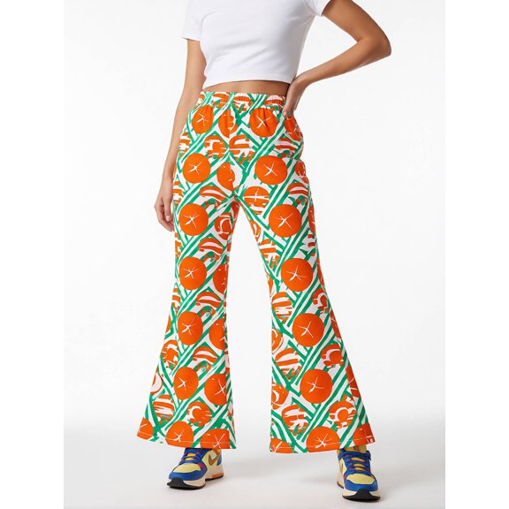 Girls Flared Pants, Wide Leg Trousers, Digital Print Casual Bottoms, Slim Fit Bell Bottom Pants for Kids Ages 4-13