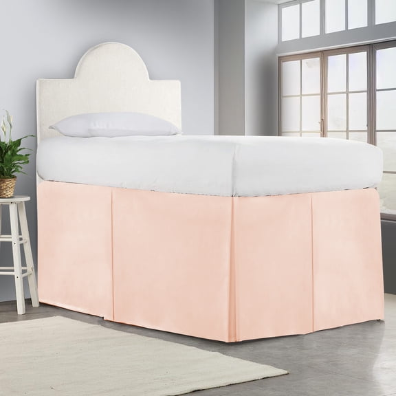 32 Inch Drop Full XL Size Dorm Bed Peach Solid Bed Skirt Lightweight Pleated Pattern Split Corner Premium Hotal Quality With Flexible Elastic & Fade Resistent