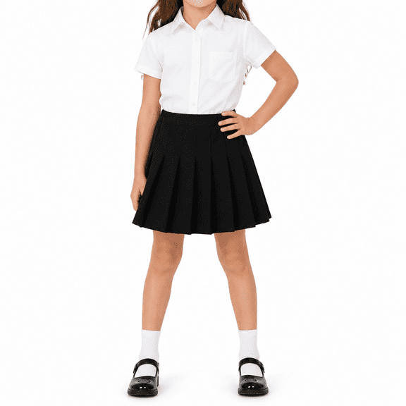 LIIPEE Girls School Uniforms Skirts Solid Color Elastic High Waist A-Line Pleated Tennis Skirt Versatile Holiday School Party Skorts,Black,3-4 Years