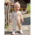thumbnail image 5 of Loicainy Infant Baby Boy Fall Outfit 3 6 12 18 Months Striped Rompers and Front Pockets Overalls with Hat Clothes Set, 5 of 8