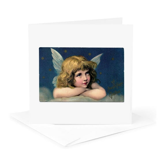 3dRose, Vintage Angel Christmas Postcard Image, 1 Greeting Card with envelope