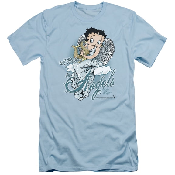 Betty Boop I Believe In Angels S/S Adult 30/1 T-Shirt Light Blue