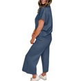 thumbnail image 3 of Women 2 Pieces Knit Sets Short Sleeve Tops & Wide Leg Drawstring Pants, 3 of 4