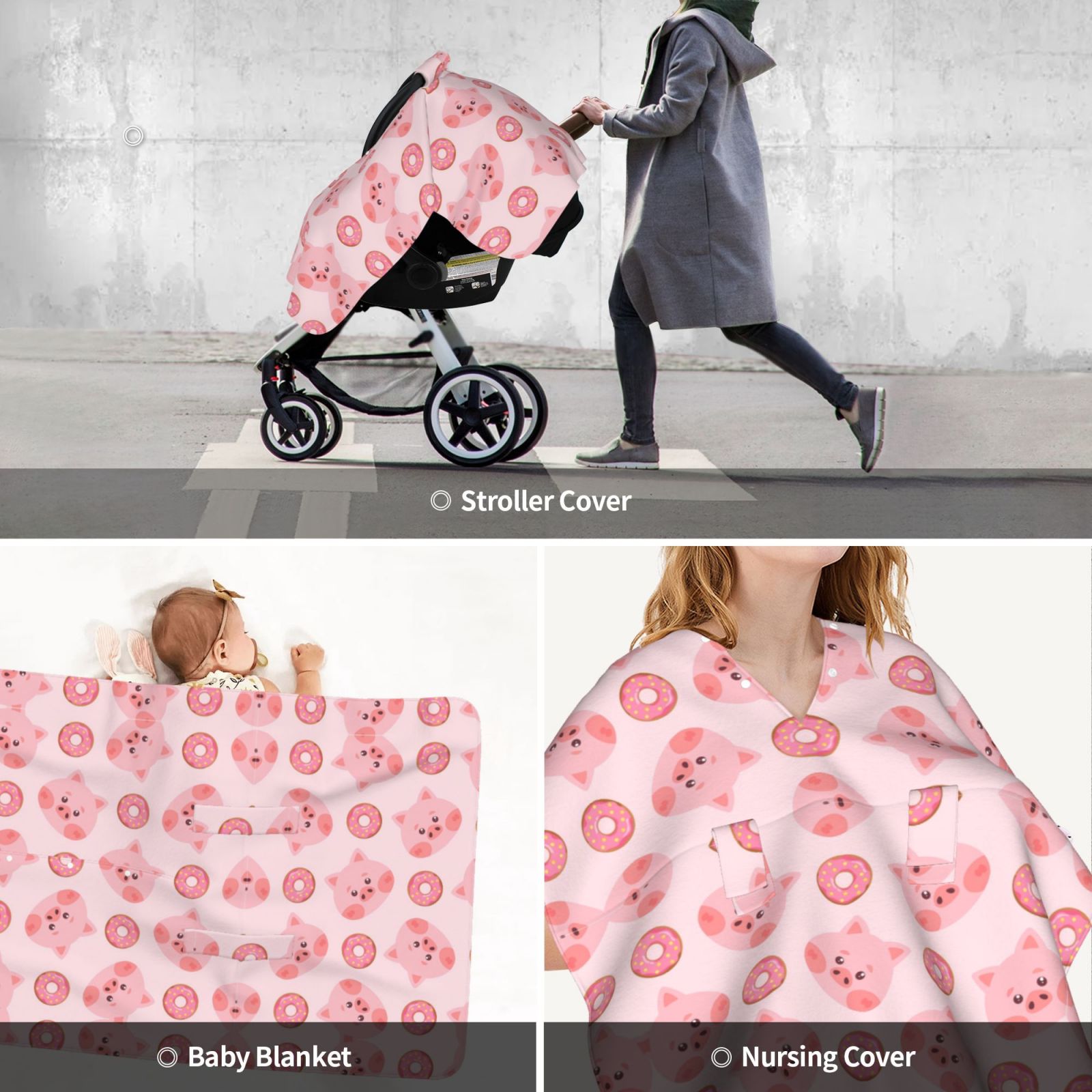 Car Seat Cover Baby - Pigs Head And Donuts Breathable Infant Car Seat Cover for Baby Carseat, Lightweight Comfort Baby Essentials Must Haves Newborn Stuff for Girl Boy