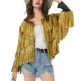 thumbnail image 5 of Women's Glitter Sequin Jacket Hiphop Long Sleeve Fringe Jacket Jacket Zip Fly Jacket Jacket Outwear, 5 of 9