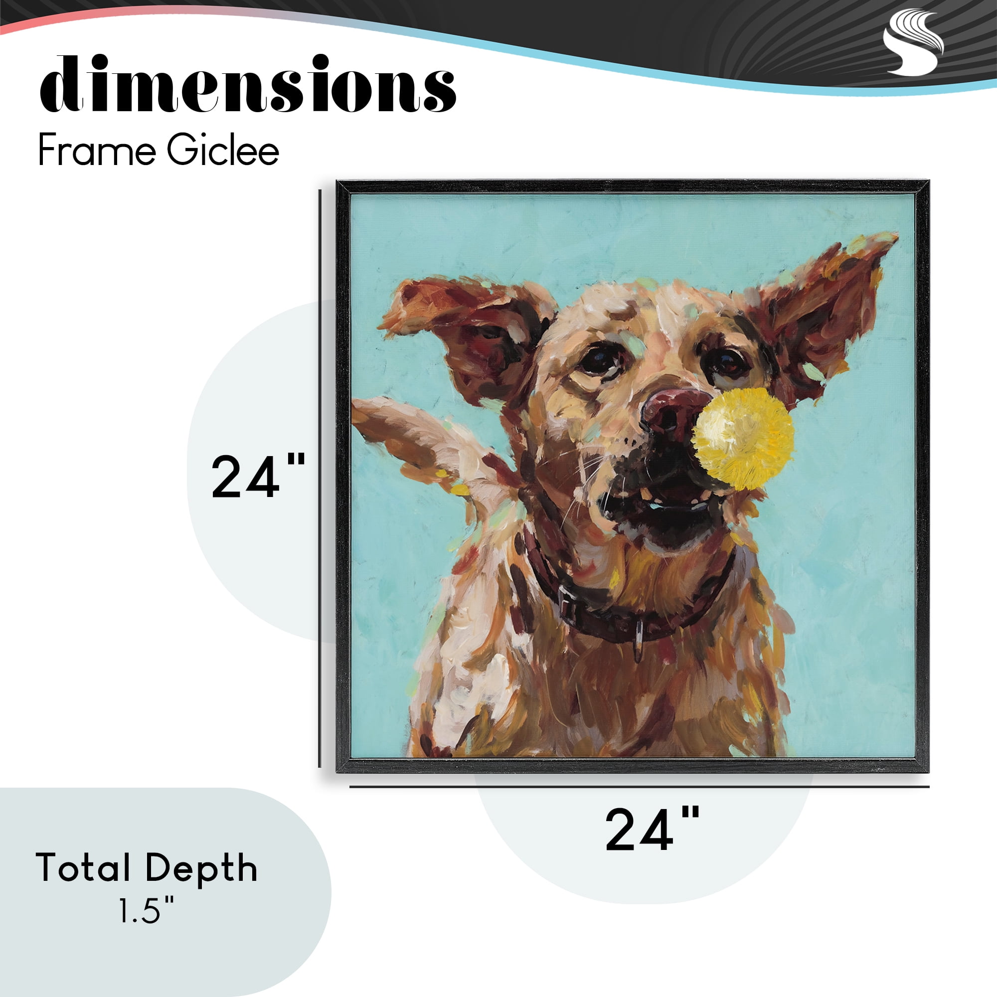 Dog Playing with Ball Black Framed Giclee Art, design by Studio Bautista