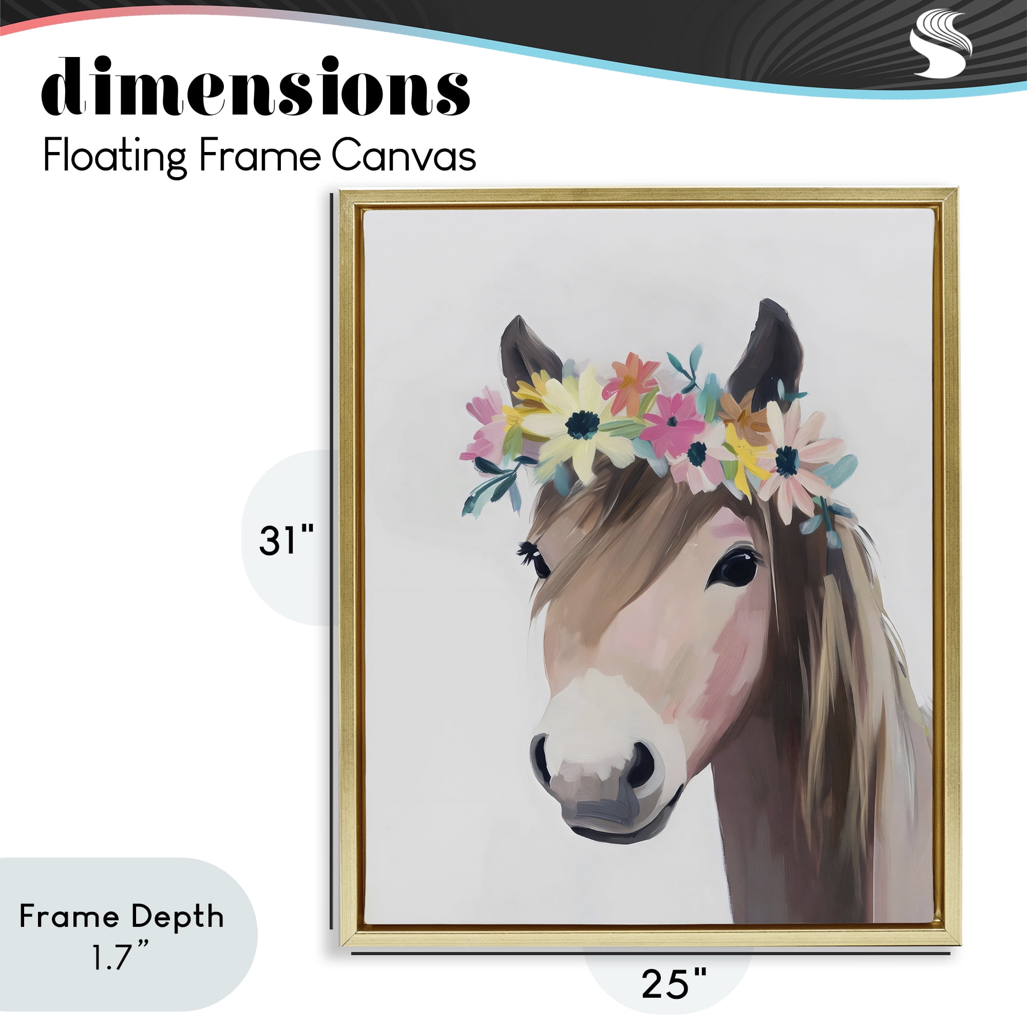 Stupell Industries Flower Crown Horse Gold Framed Floater Canvas Wall Art, design by The Prints Vibe