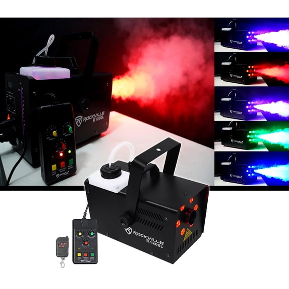 Rockville R1200L Fog/Smoke Machine with RGB LED Lights, Strobe Effects, 7-Channel DMX, Wired/Wireless Remotes, for DJs and Stage Use