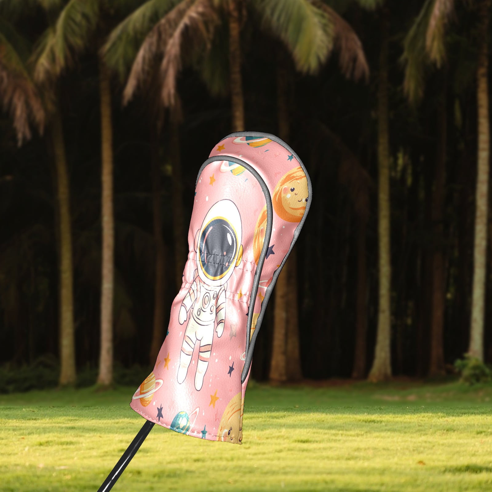 Golf Club Covers PU Leather Waterproof Head Covers for Fairway Woods Hybrids Astronaut Pattern