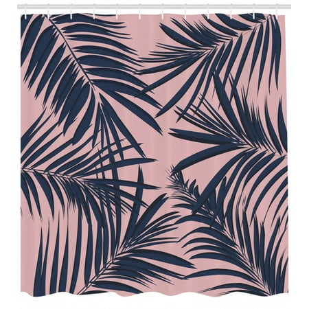 Navy And Blush Shower Curtain Summer Exotic Floral Tropical Palm