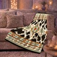 thumbnail image 6 of Western Cowhide Print Geometric, Dramatic Artistic Scene, Warm Flannel Blanket for Cabin and Lodge with Detailed Artwork, Art Lovers Valentine's Day Gift, Artistic Home Decor, 6 of 9