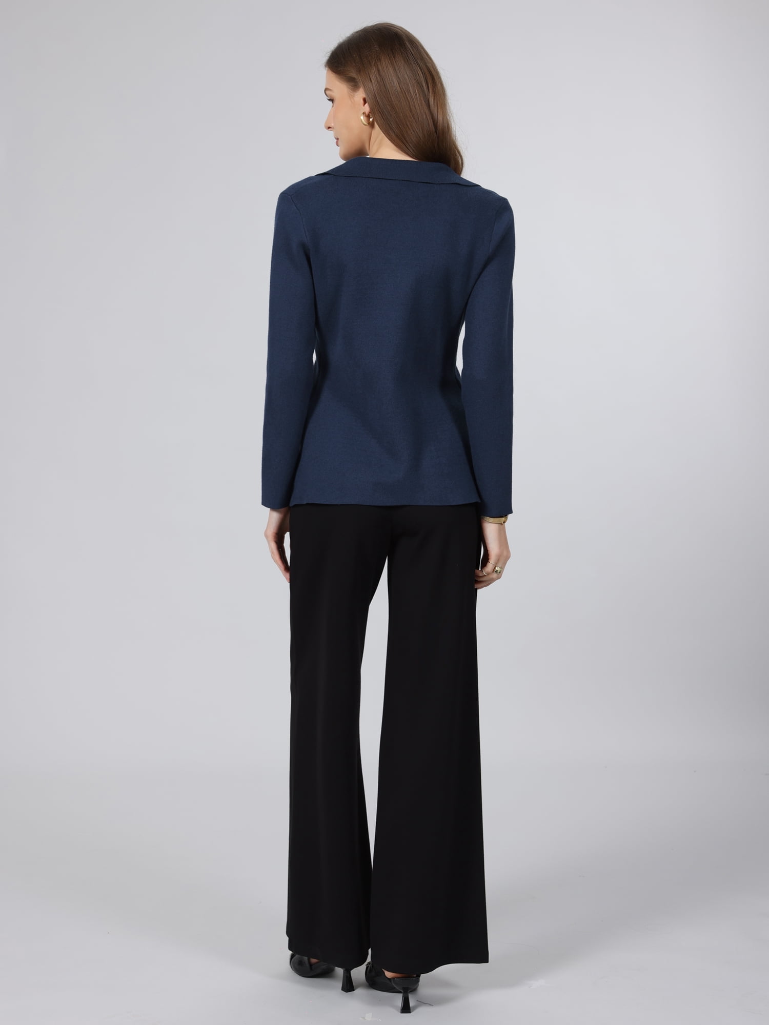 DARING DIVA Women's Sweater Blazer Lapel Knit Pockets Blazer XL Navy Blue