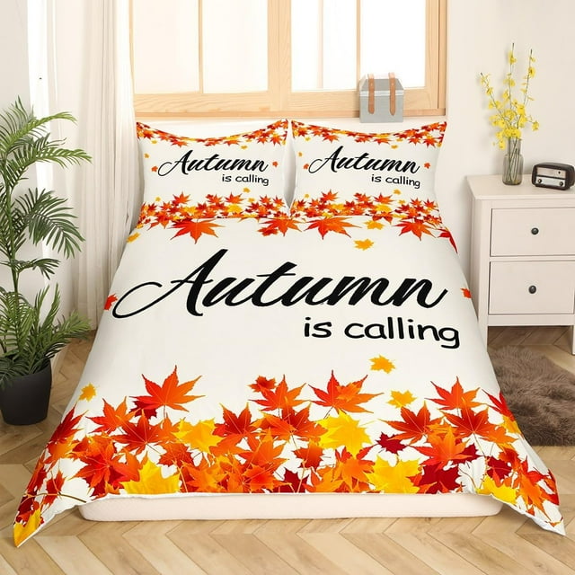 Funda Nórdica Niños Niñas Hoja de Arce Otoño Juego de Cama para Niños Otoño