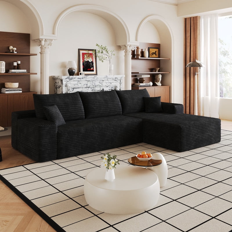 107" Cloud Sectional Sofa with Right Facing Chaise, Modern Modular Deep Seat Couch, Plush Corduroy Upholstered Sofa for Living Room, Bedroom & Apartment, No Assembly Required