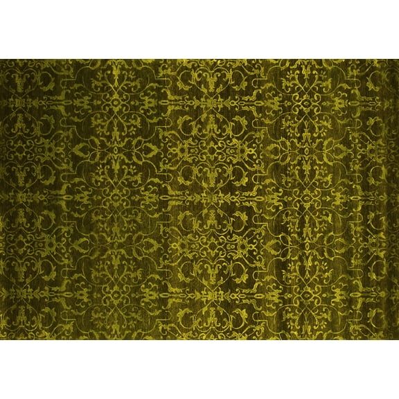 Ahgly Company Machine Washable Indoor Rectangle Persian Yellow Bohemian Area Rugs, 5' x 7'