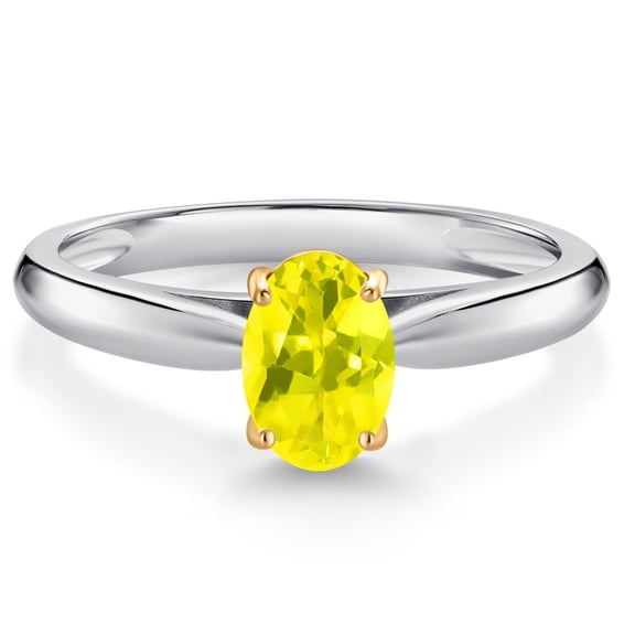 Gem Stone King 10K White and Yellow Gold Canary Mystic Topaz Solitaire Engagement Ring for Women (0.80 Cttw, Oval 7X5MM, Gemstone Birthstone, Size 7)