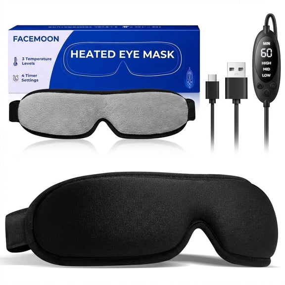 FACEMOON Heated Eye Mask, USB Warm Compress, Dry Eye & Fatigue Relief, Adjustable Strap, Black