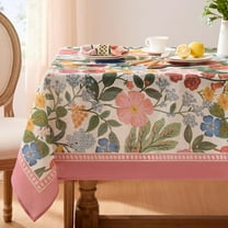 Spring Tablecloth Rectangle, Designer Pattern Vintage Linen Tablecloth with Flowers and Leaves, Floral Boho Farmhouse Table Cover Cloth Decorative for Kitchen Dining Room(60x84 Inch)