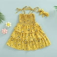 thumbnail image 4 of StylesILove Baby Toddler Girls Floral Print Smocked Tiered Sleeveless Dress & Headband 2pcs Summer Ruffle Sundress Outfit (Mustard Yellow, 2-3 Years), 4 of 6