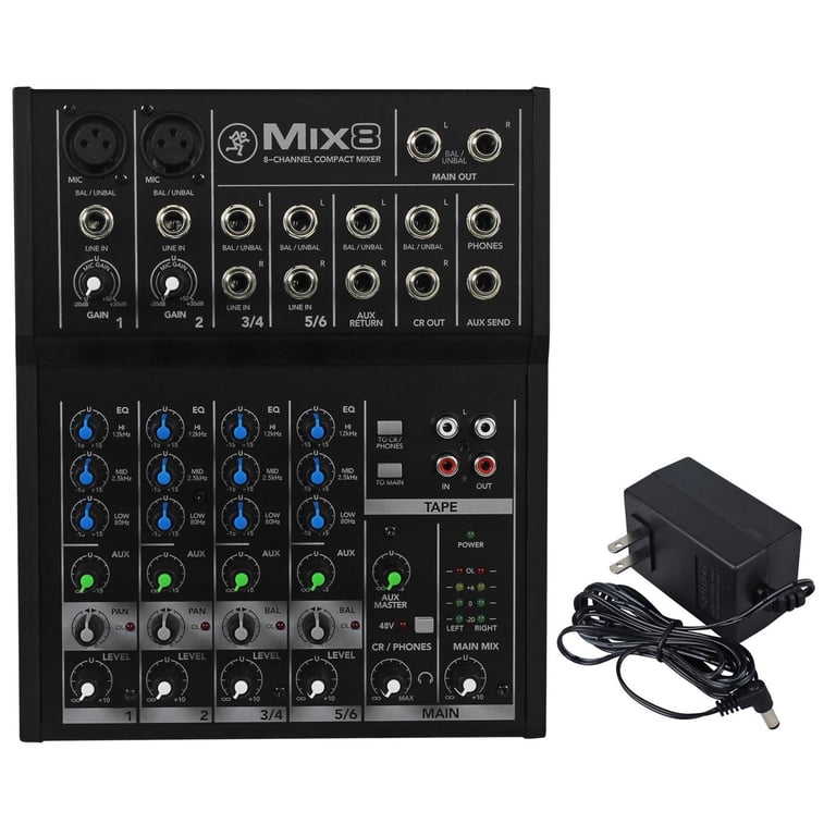 Mackie Mix 8 Channel Mix8 Mixer Low Noise + Rockville DI Box +