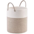 thumbnail image 1 of Cesto de ropa sucia grande, cesta de almacenamiento de cuerda tejida alta para mantas, juguetes, ropa sucia en la sala de estar, baño, dormitorio, blanco y marrón, 1 of 5