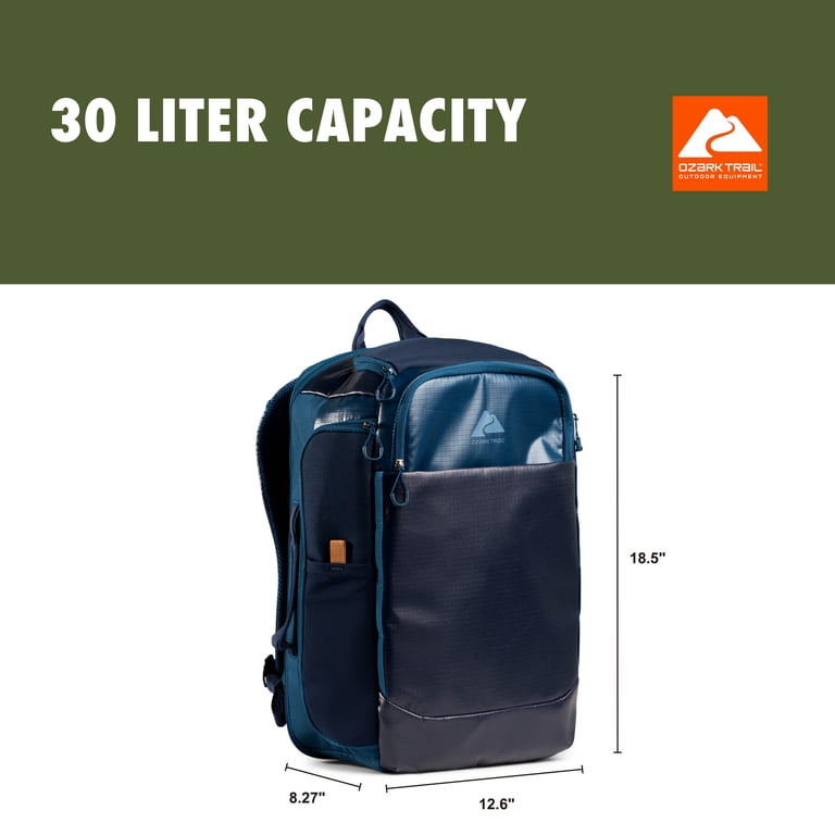 Ozark Trail 30L Unisex Coated Polyester Travel Backpack with Padded Laptop  Sleeve and Luggage Pass-Through, Blue - Walmart.com