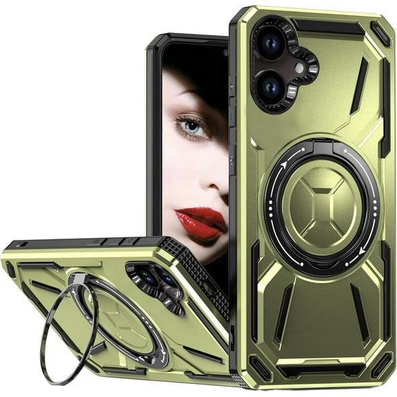 for Samsung Galaxy A06 Case with 360° Ring Kickstand, Dual Layer Military Grade Heavy Duty Shockproof Protection Rugged Phone Case Cover for Samsung Galaxy A06. SHJ-Green