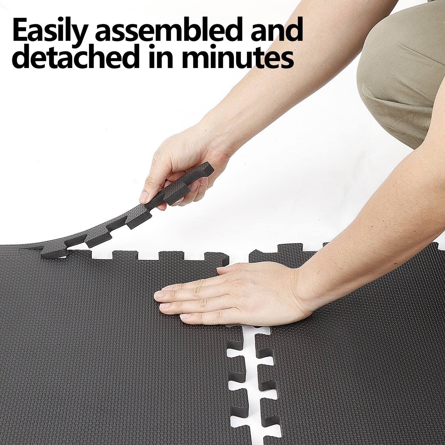 ZenSports 12 Tiles Puzzle Exercise Floor Mat, 1/2'' Interlocking Foam Gym Mat Cushioned Workout Flooring 48 Sqft Black