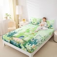 thumbnail image 4 of Feelyou Cartoon Princess Castle Queen Sheet Sets, Watercolor Floral Green Flat Sheet, Teens Kids Girls Women Queen Fitted Sheet, Lightweight Room Decor, 4 Pieces, 4 of 7