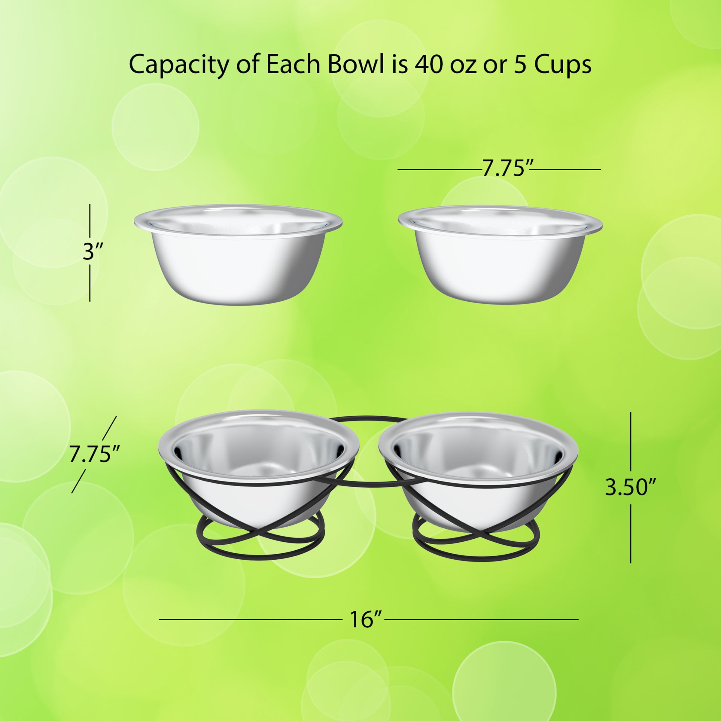 PETMAKER Set of 2 Large 40 OZ Stainless-Steel Elevated Dog Bowls with Stand