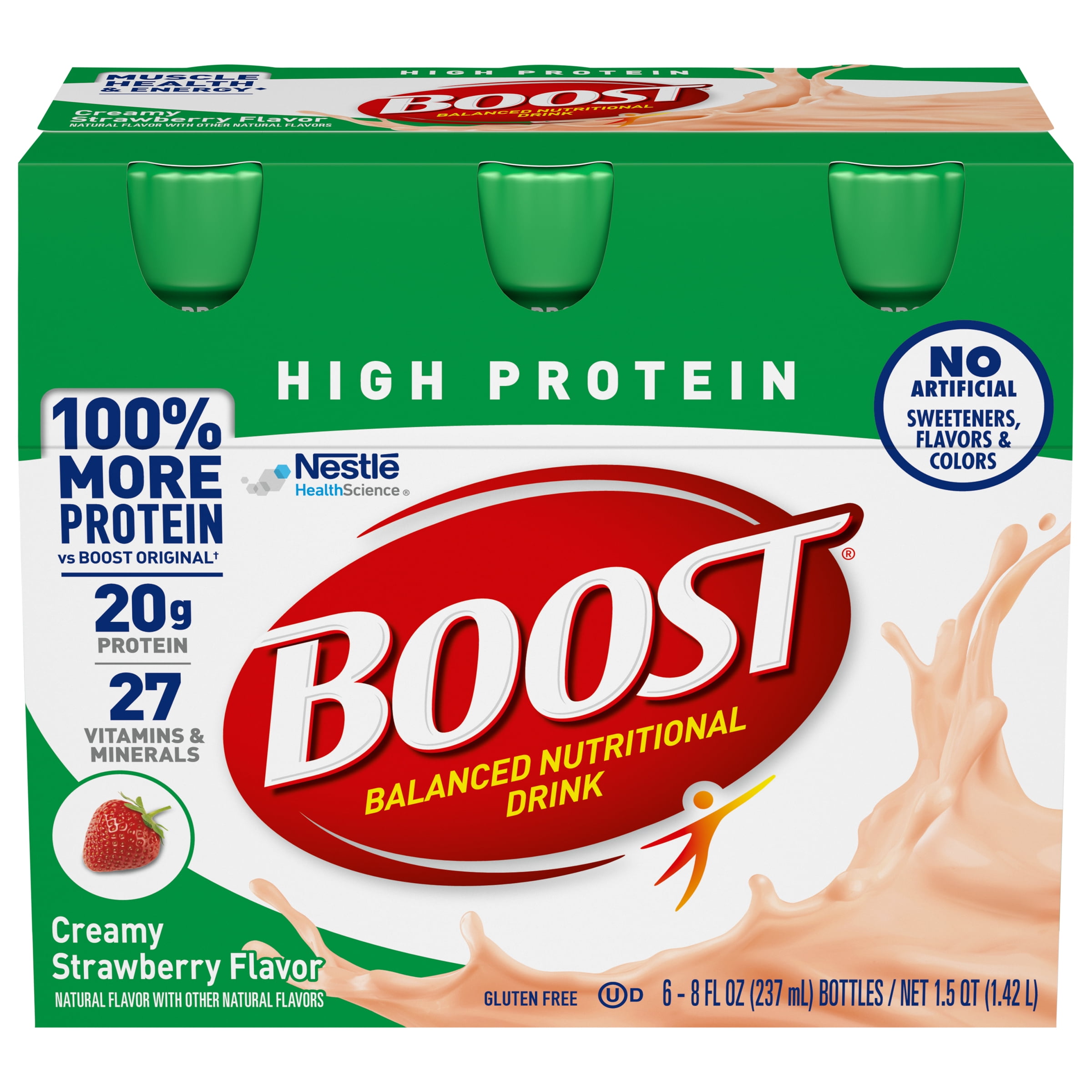 BOOST High Protein Nutritional Drink, Creamy Strawberry, 20g Protein, 6 - 8 fl oz Bottles