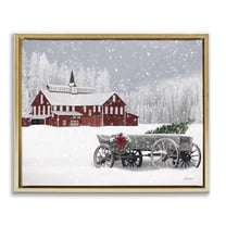 Stupell Industries Winter Wagon Scene Holiday Painting Gold Floater Framed Art Print Wall Art, 21 x 17