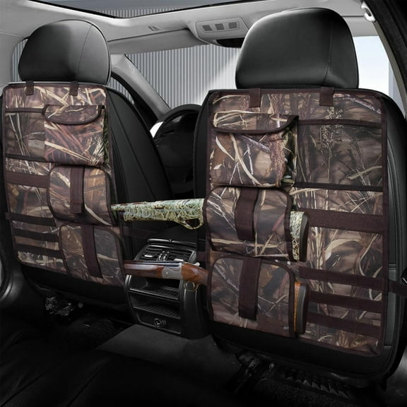 2 Pack Seat Back Gun Rack for Truck, Camo Gun Holder for Car with Molle Panel, Gun Sling Bag Front Seat Gun Organizer Truck Gun Rack for Hunting Gear, Gun Storage for Hunting Rifles SUV